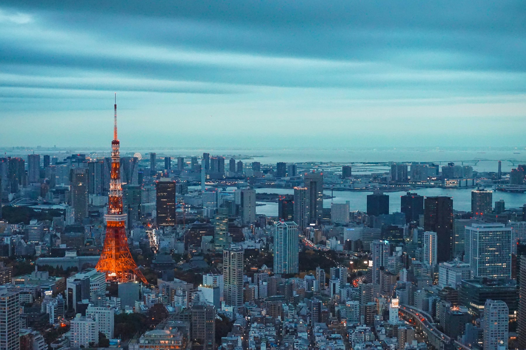 Tokyo Tower and city skyline at dusk